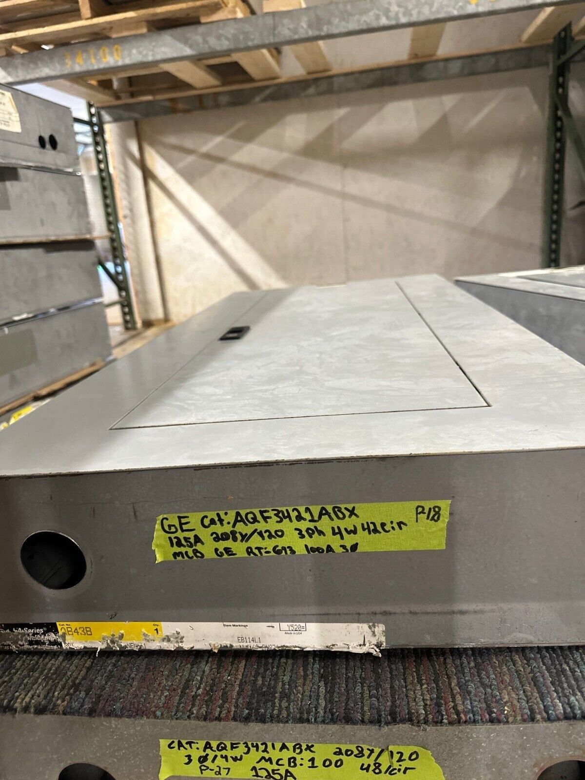 GE AQF3421ABX Panelboard 125A 208Y/120 3PH 4W 42 CIR MCB Main THQB32100 NEMA 1 P018 Used