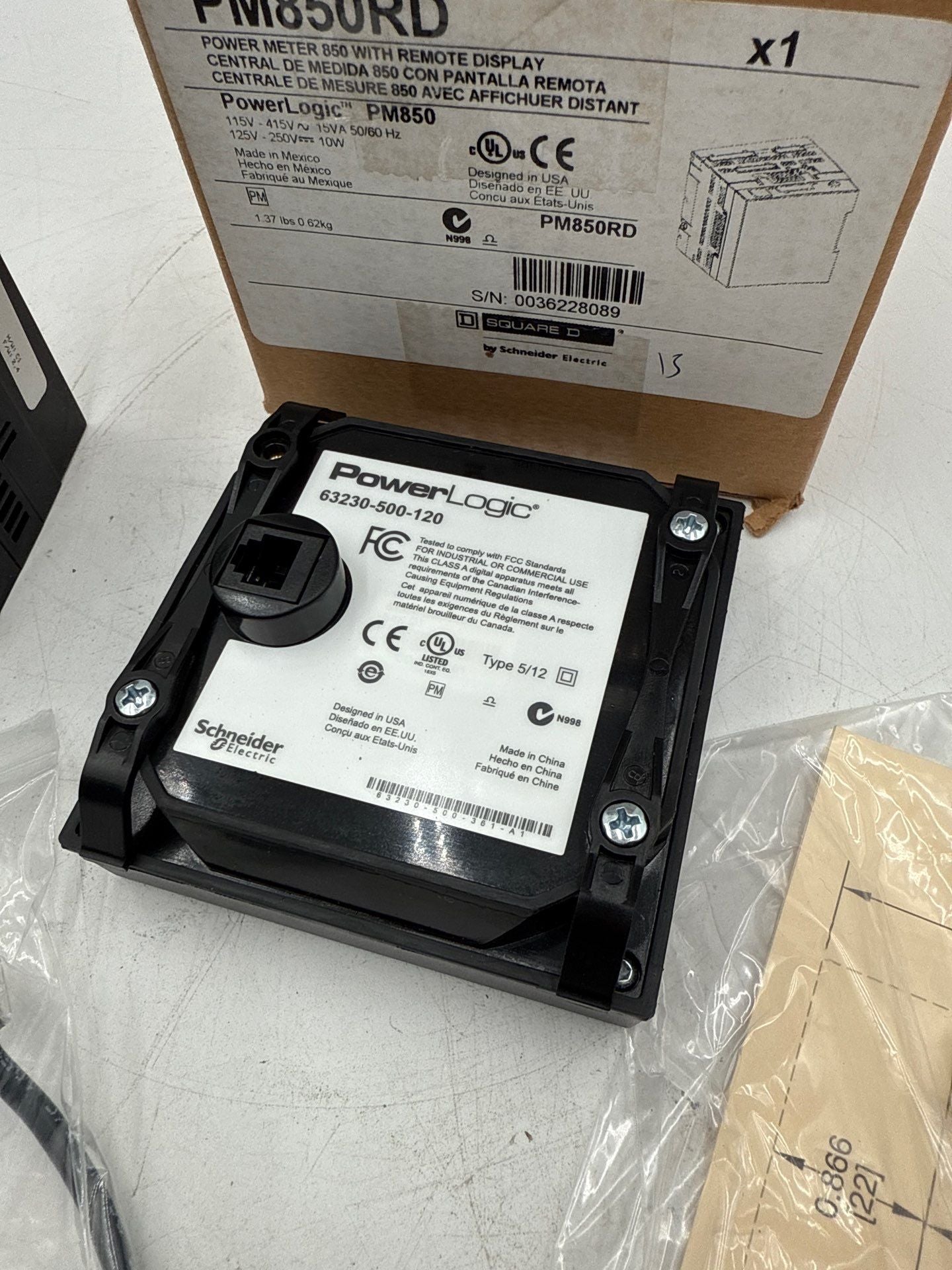 Square D PM850RD PowerLogic PM850U Meter and PM8RDA Remote Display Adapter Used