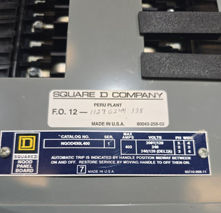 Square D NQOD430L400 Panelboard 400 Amp 208/120V 3PH 4W 30 Cir MLO Panel 400A Used