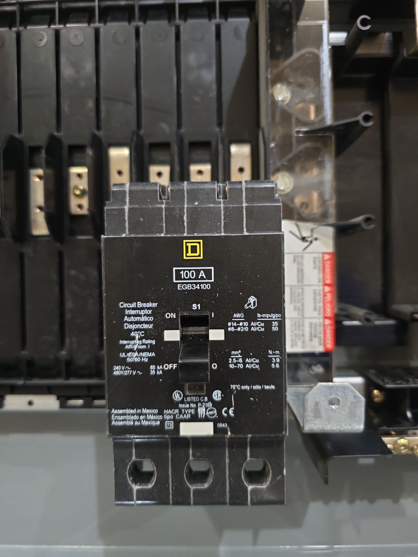 Square D NF Panelboard 100A 480/277V 3PH 4W 30 Cir MCB 3R Encl Outdoor Main EGB34100 Used