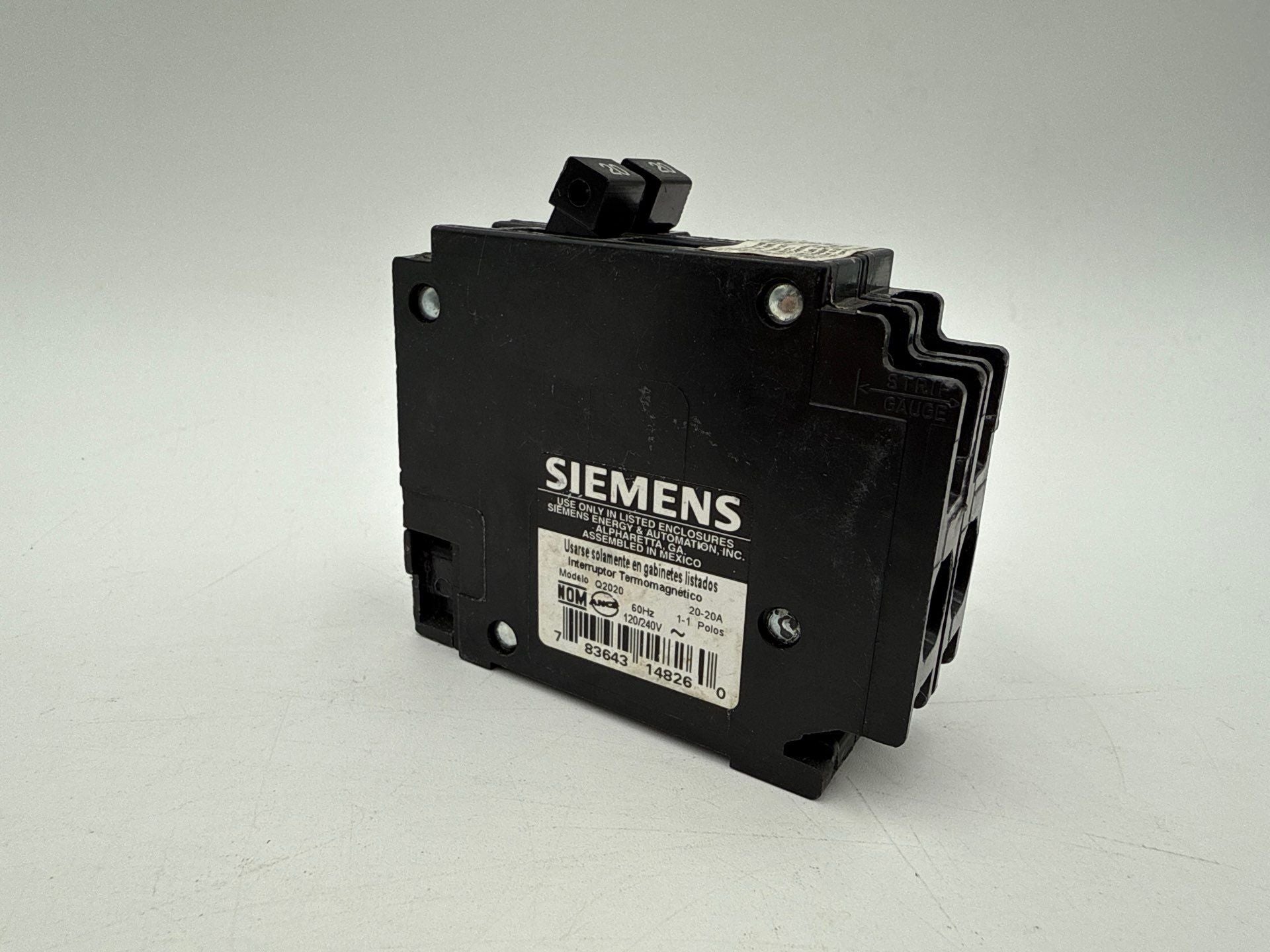 Siemens Q2020 Circuit Breaker 20A-20A 120/240V 20 Amp Tandem Single Pole Type QT New