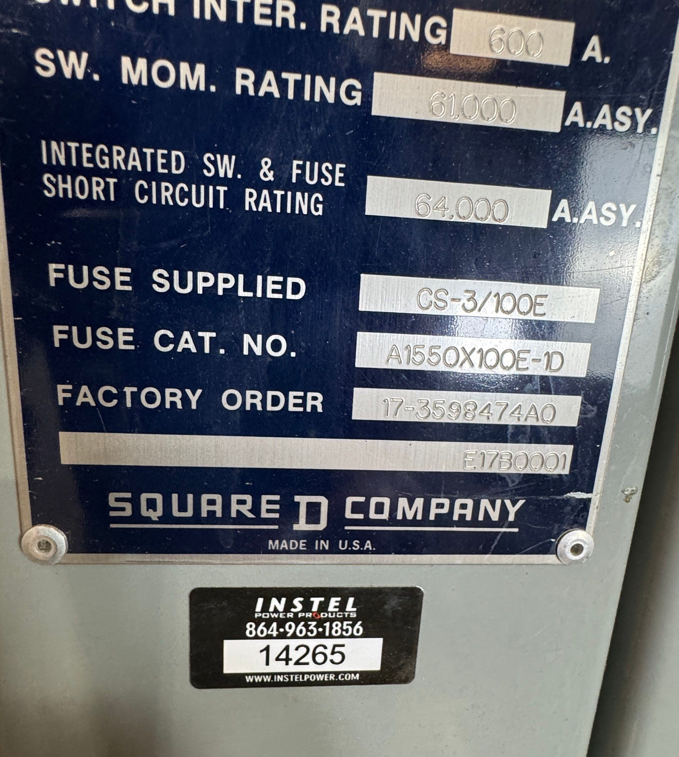 Square D 15kV 600A Power Zone Fusible Load Interrupter Switch 600 Amp HVL Used