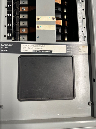 Siemens S1C42ML250ATS S1 Panelboard 250A 208/120V 3PH 4W Indoor Encl 42 Cir MLO P069 Used