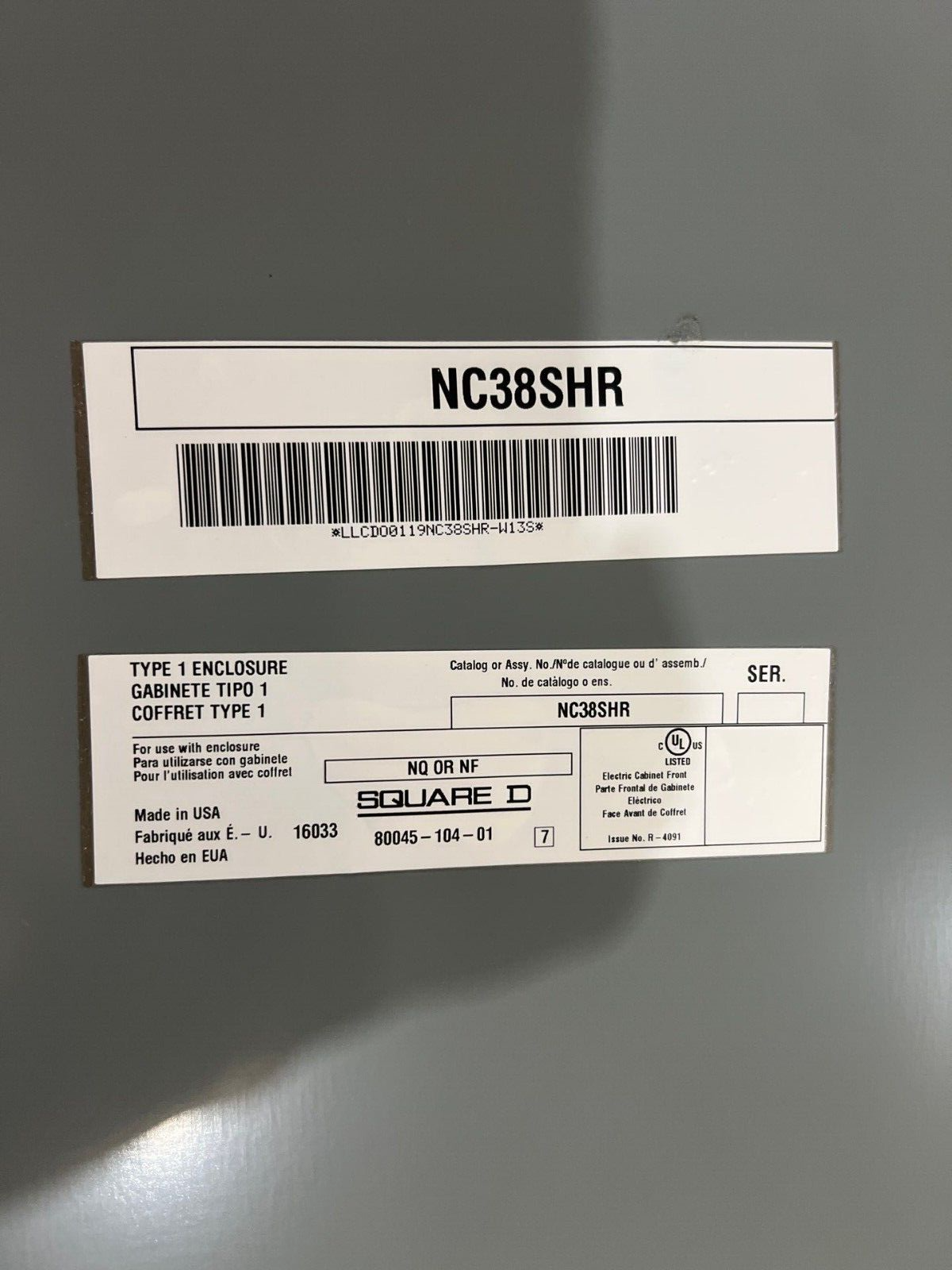 Square D NQ NQ442L2C Panelboard 225A 240V 3PH 4W Indoor Encl 42 Circuit MLO P618 Used