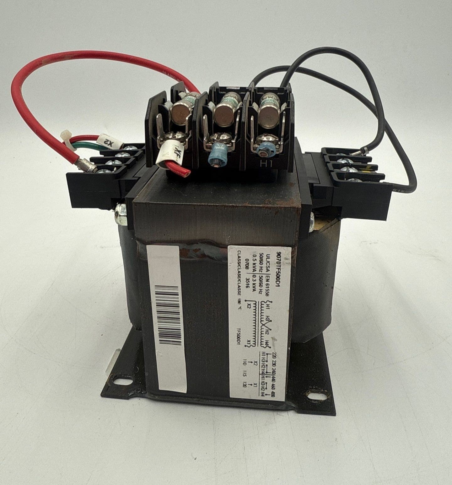 Square D 9070TF500D1 Transformer 0.5KVA Pri 240/480V Sec 120V 1PH w Fuse Block Used