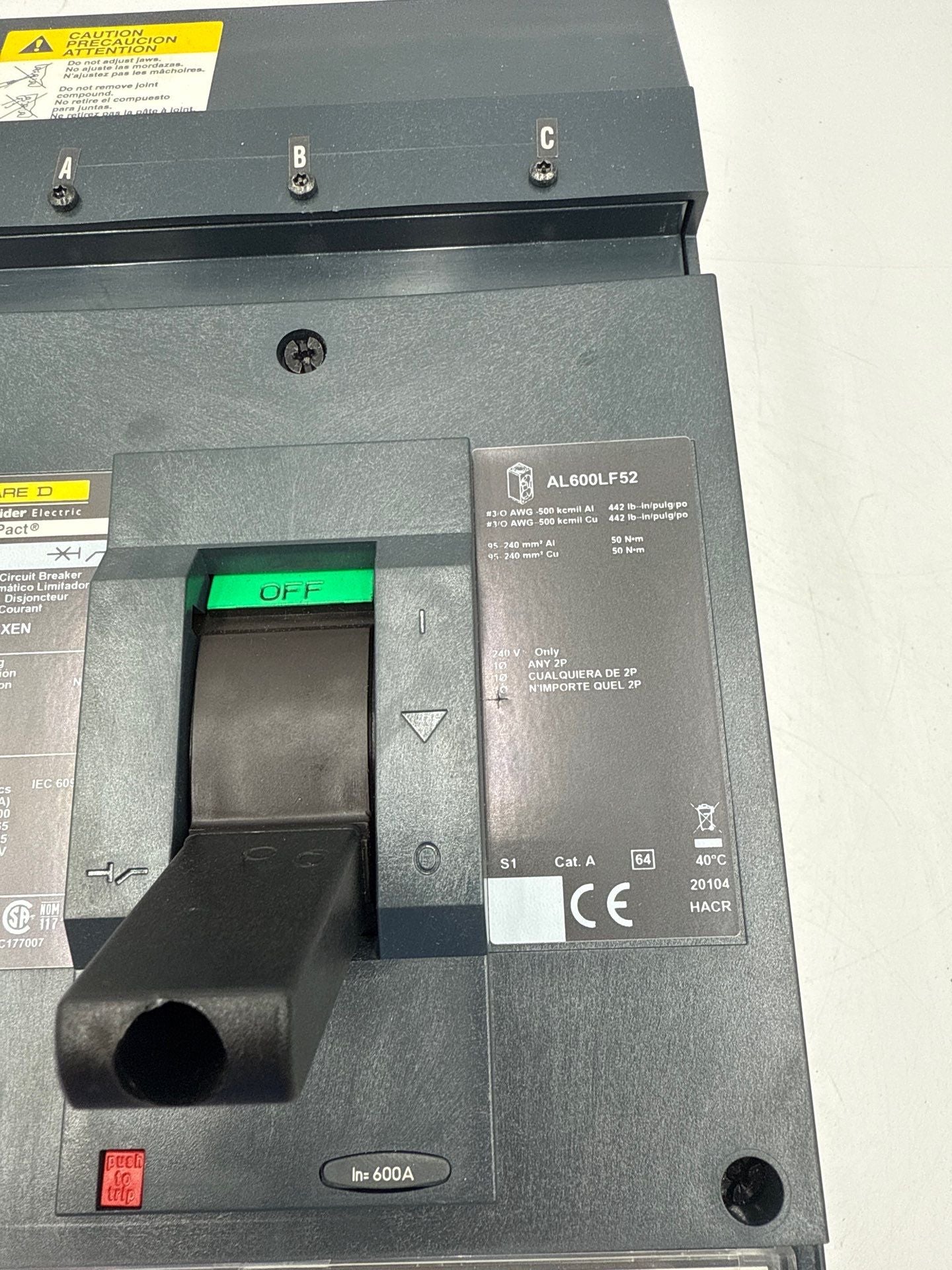 Square D LJA36600U43XEN I-Line Circuit Breaker 600A 3P 600V 3PH LJA 600 Amp Used