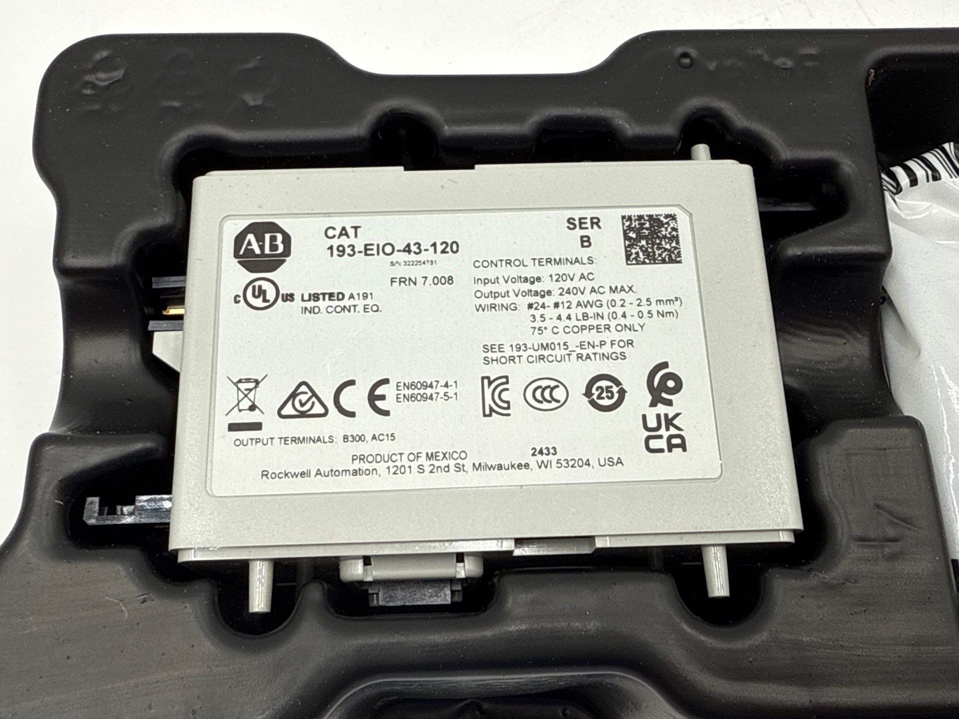 Allen Bradley 193-EIO-43-120 Ser B E300 Overload Protection Relay Control Module New