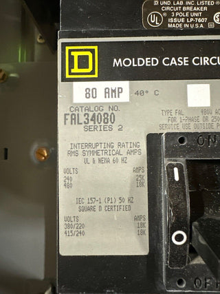 Square D NEHB Panelboard 80A 480Y/277V 3PH 4W Indoor Encl 18 Cir MCB FAL34080 P465 Used