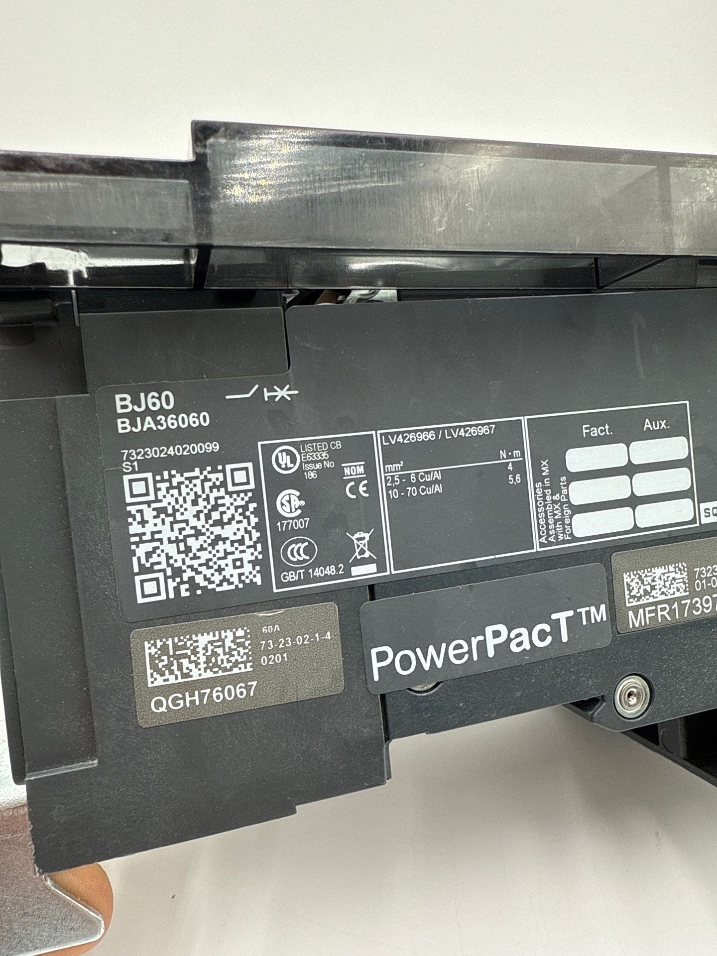 Square D BJA36060 I-Line Circuit Breaker 60A 3P 600V PowerPact 60 Amp 3 Pole Used