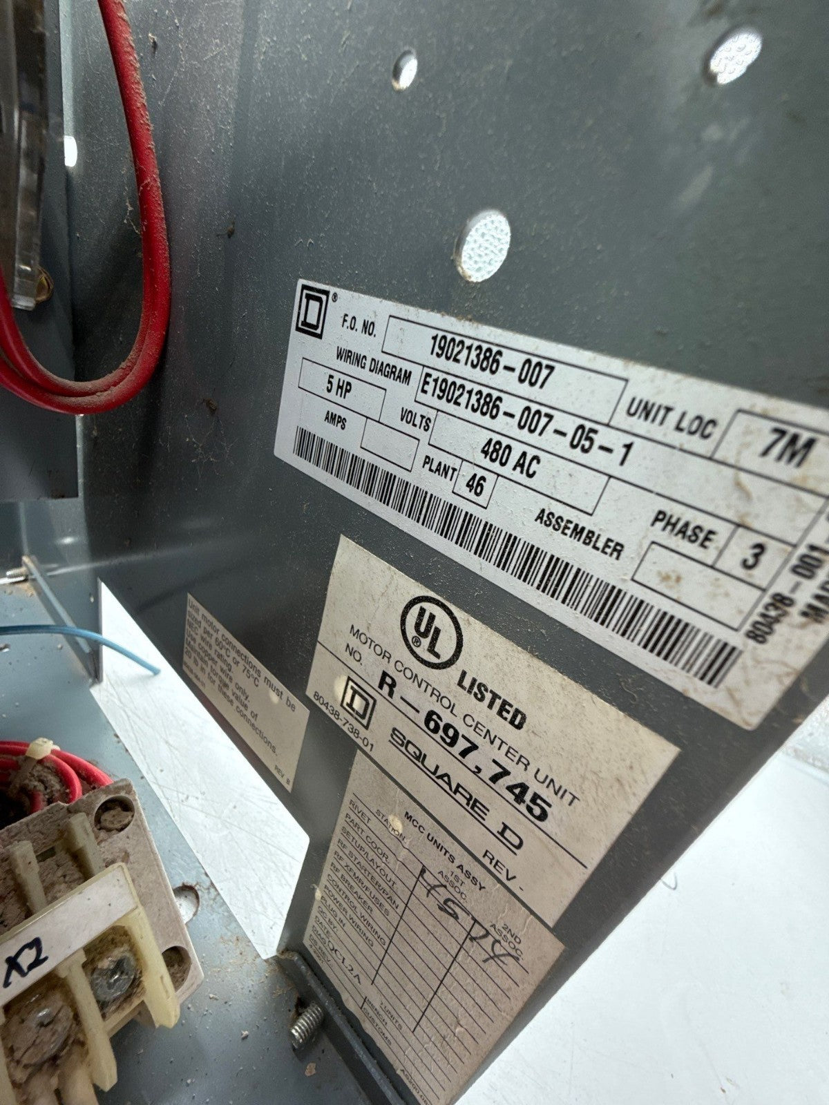 Square D Model 6 12" 15A Breaker Combo MCC Bucket Size 1 Starter FAP3601513M Used