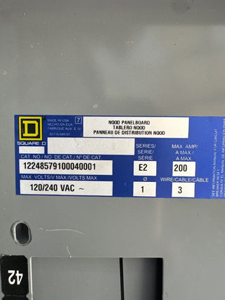Square D NQOD Panelboard 200A 120/240V 1PH 3W 42 Cir Indoor Encl MCB QBL22200 P531 Used